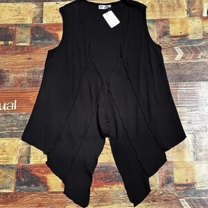 Prairie Cotton Waffle Knit Vest Sz S Black Asymmetrical Hem Boho Layering Lagen